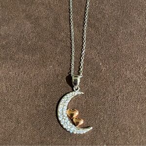 JCM Jacmel Mauritius Heart Pave CZ Crescent Moon Necklace